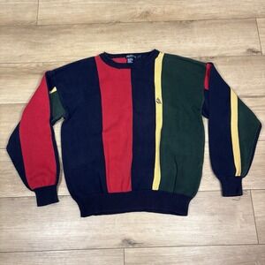 Vintage Nautica Colorblock Stripe Sweater Men's Large Knit  100% Cotton